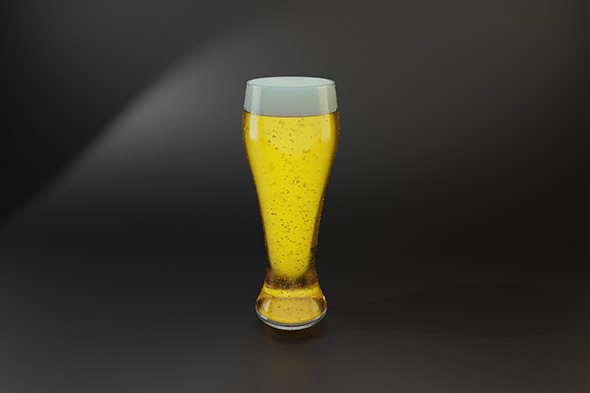 Realistic 3d model glass of classic cold lager beer with foam