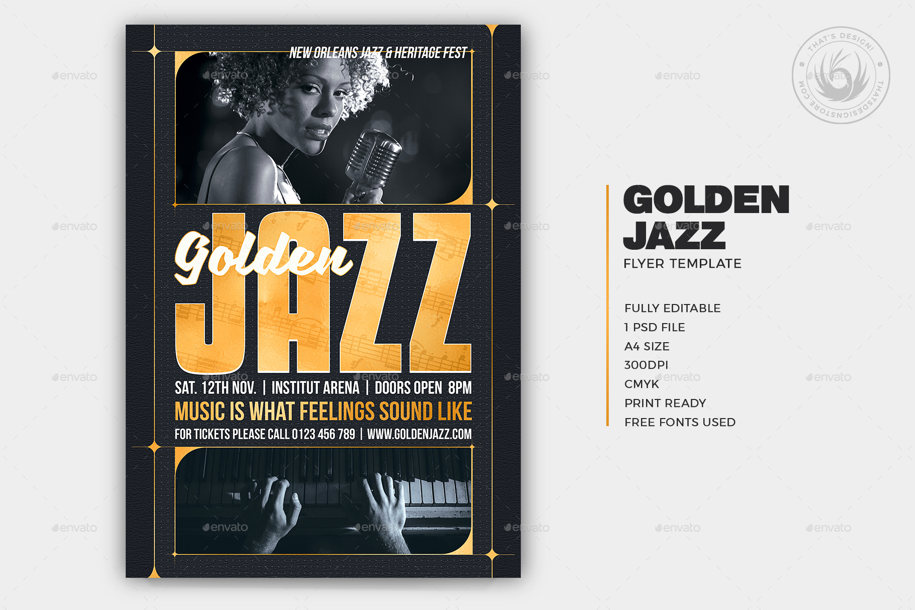 Golden Jazz Flyer Template V7 by lou606 | GraphicRiver