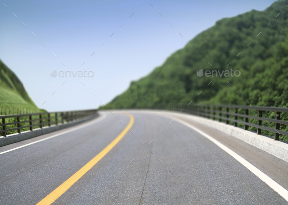 Empty curved road close up