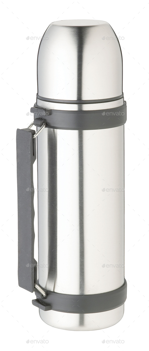 metal vacuum flask . isolated on white background