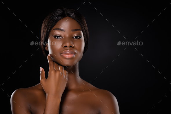 African American Naked Woman Touching Face Isolated On Black Stock Photo By LightFieldStudios