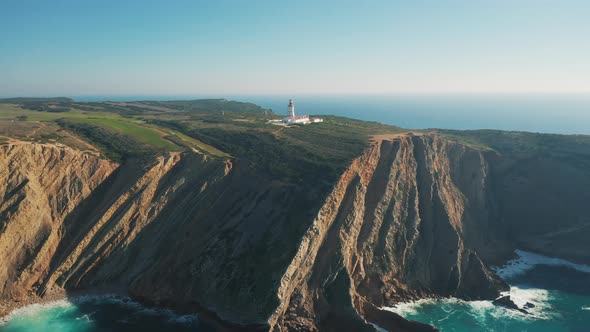 Aerial view of rocky coastline, dangerous cliff of Iberian Peninsula
