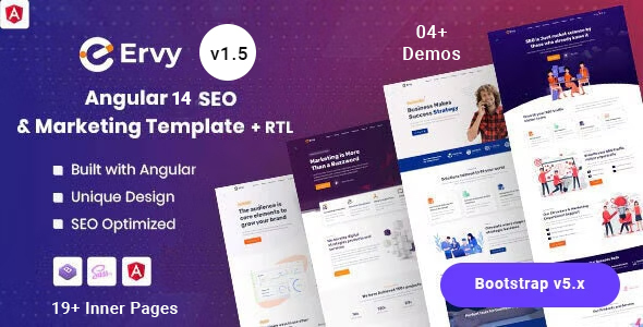 Exceptional Ervy - IT & SEO Marketing Startup Angular 14 Template