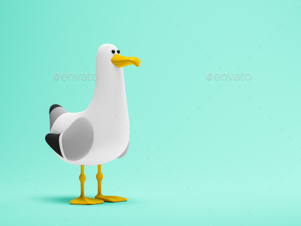 Cartoon Sea gull stands on the blue background - Stock Photo - Images