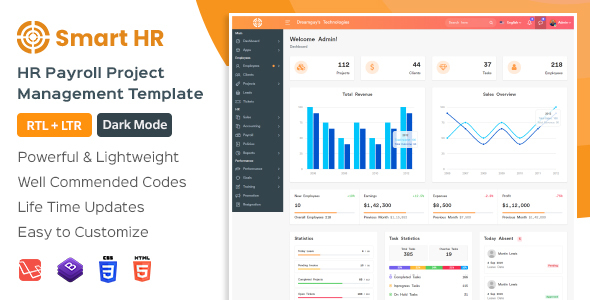 Incredible SmartHR - HR, Payroll, Project & Employee Management Bootstrap Admin Template (Html + Laravel)