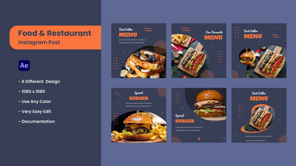 Food & Restaurant Instagram Post Elements template preview