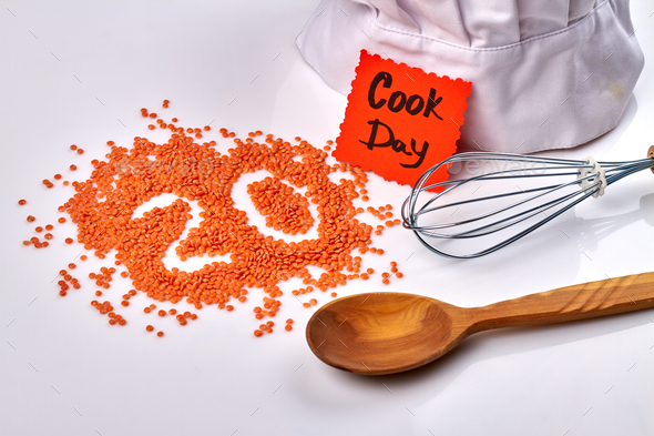 Cook day concept. Pile of lentils in the shape of number 20.