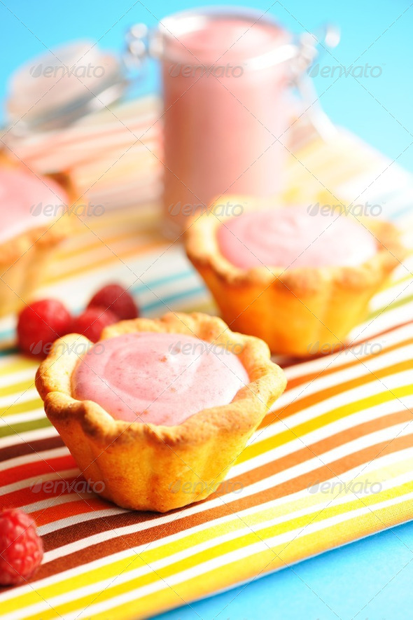 Cake with raspberry yogurt dessert - Stock Photo - Images