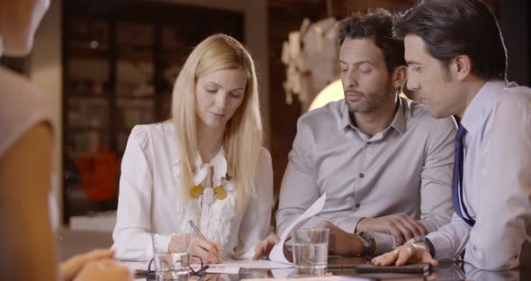 Woman Signing Contract Deal and Handshake alt