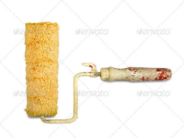 dirty paint roller isolated - Stock Photo - Images