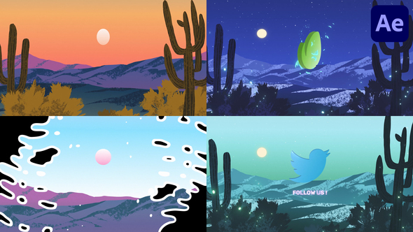 Sunset Painting Logo for After Effects