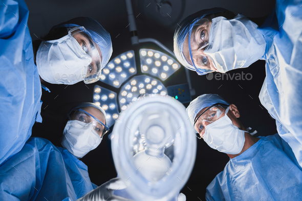 Close up of an anesthesia mask in operating theatre. Healthcare workers.