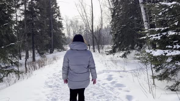Woman taking a walk outdoors in nature on a winterwonderland landscape, travel alt