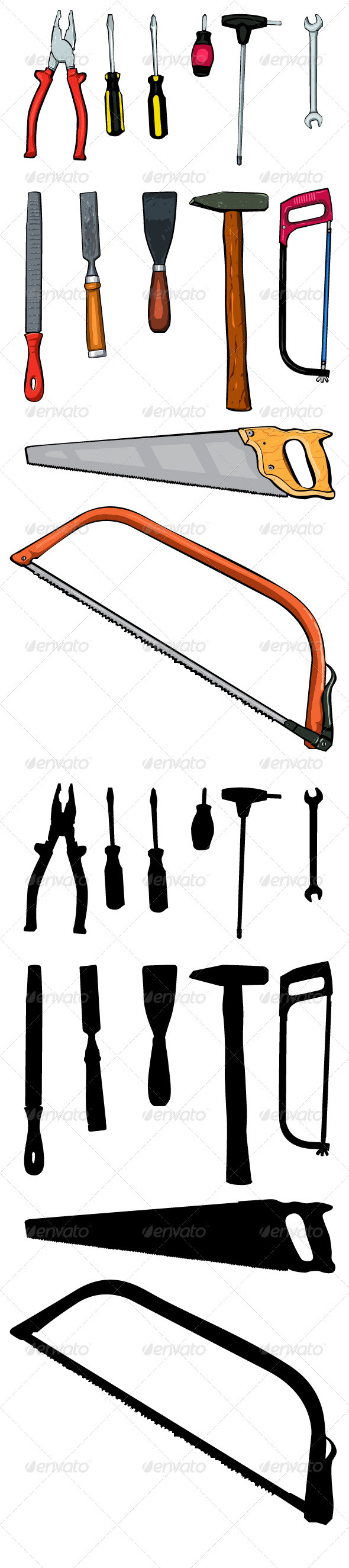 Tools silhouetes and cartoons - Man-made Objects Objects