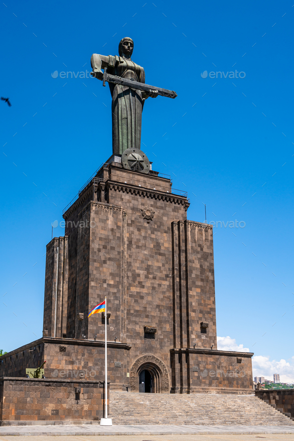 Mother Armenia woman statue with sword, soviet union architecture in ...