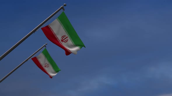 Iran Flags In The Blue Sky - 4K