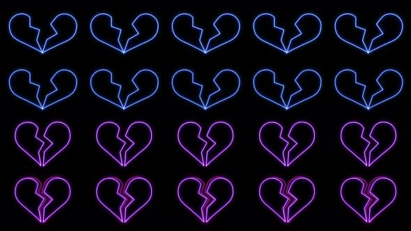 Sequence of Breaking Neon Heart Rows with Loop