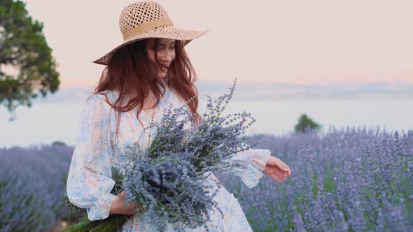 Woman in Lavender Flowers Field alt