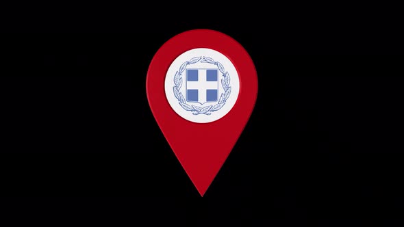 3D Rotating Pin Icon Animation With Greece Coat Of Arms  Alpha Channel 4K alt