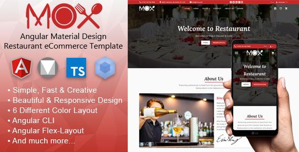 Exceptional Mox - Angular 14 Material Design Restaurant eCommerce Template + Admin Panel