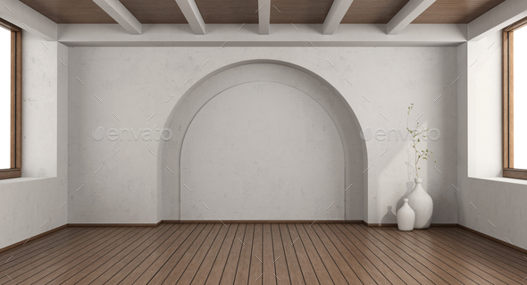 Empty white room with arch wall - Stock Photo - Images
