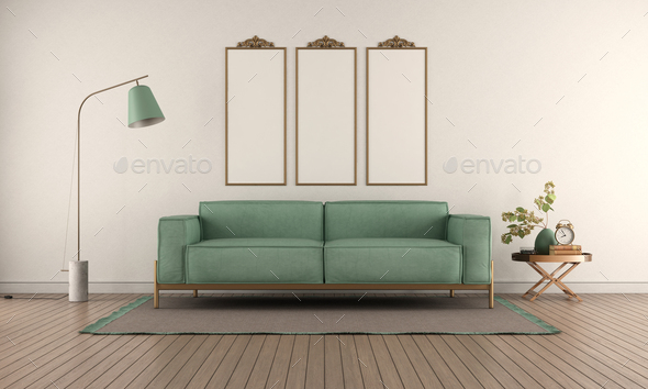 Elegant living room with green sofa - Stock Photo - Images