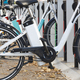 Urban electric bikes charging batteries in the city. For rent - PhotoDune Item for Sale