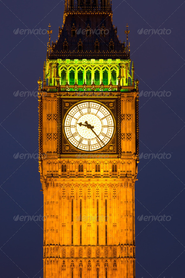 Clocktower with Big Ben at night - Stock Photo - Images