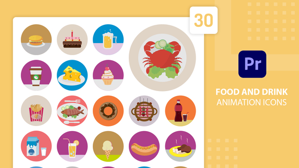 Food and Drink Animation Icons | Premiere Pro MOGRT