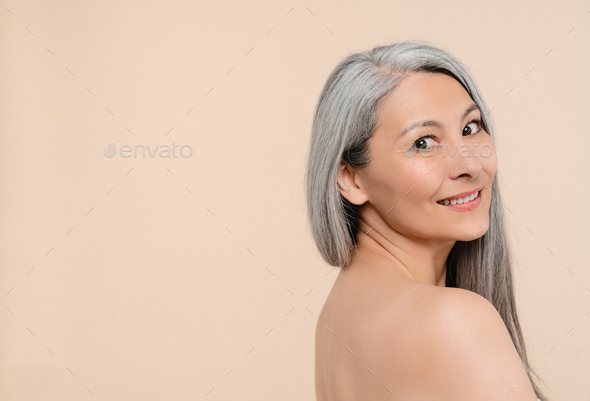 Beauty Concept Caucasian Mature Middle Aged Naked Shirtless Woman With