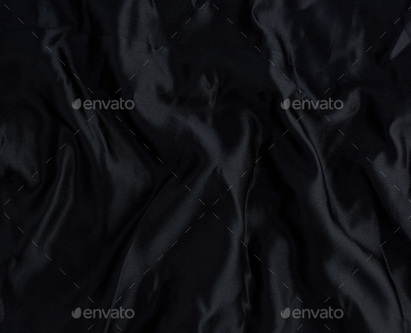 Black satin textile fabric, piece of fabric for sewing curtains and things