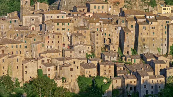 Sorano, Italy. View of Buildings and Houses of This Medieval Hill Town Built on a Tuff Stone