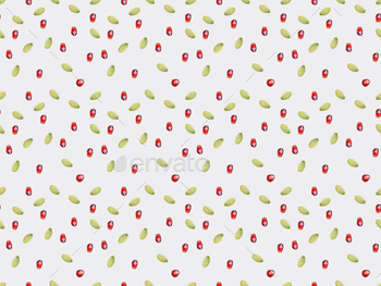pattern of pomegranate and pumpkin seeds isolated on white