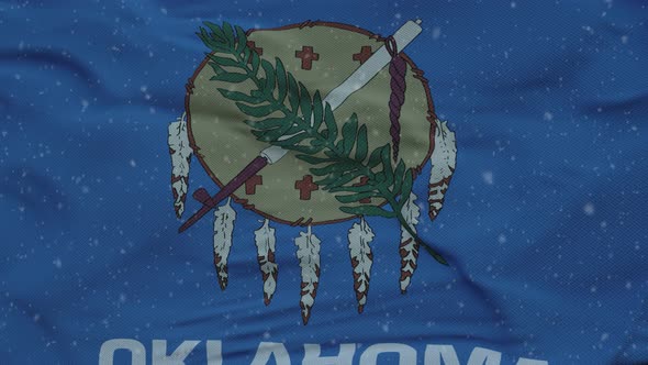 Oklahoma Winter Flag with Snowflakes Background alt