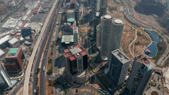 High Angle View of Group of Tall Skyscrapers in Modern Santa Fe City Part alt