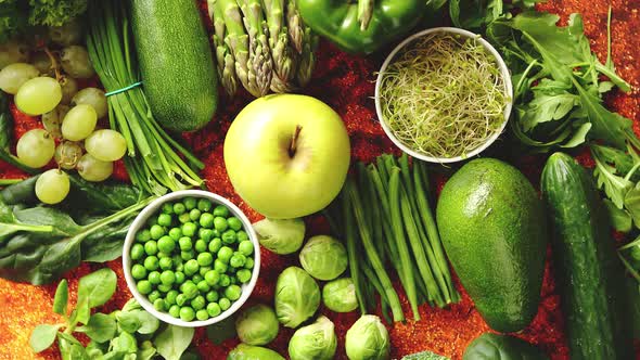 Fresh Green Vegetables And Fruits Assortment Placed On A Rusty Metal By Daniel Dash