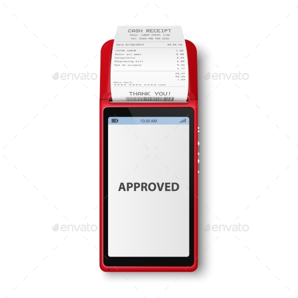 Vector 3d Red NFC Payment Machine and Paper Check