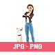 3D Cartoon Woman Standing With Her Dog