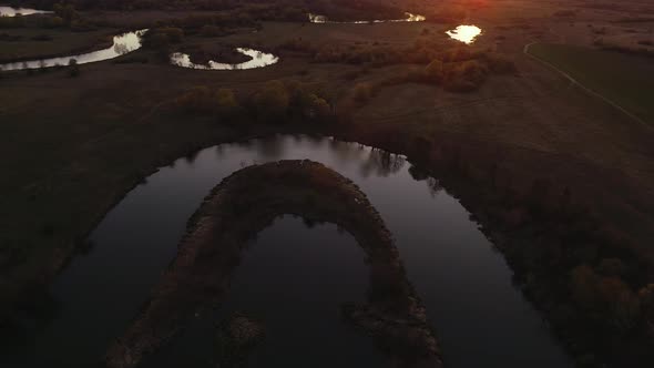 Wild River on Sunset in Ukraine
