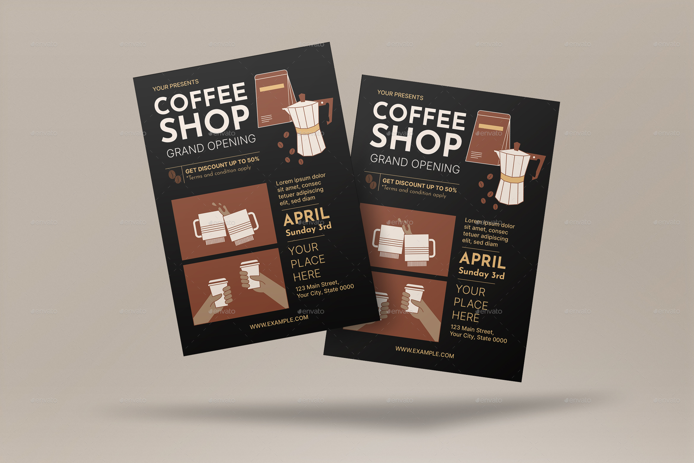 Grand Opening Coffee Shop Flyer, Print Templates 