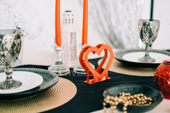 Beautiful served festive table for valentine's day dinner.
