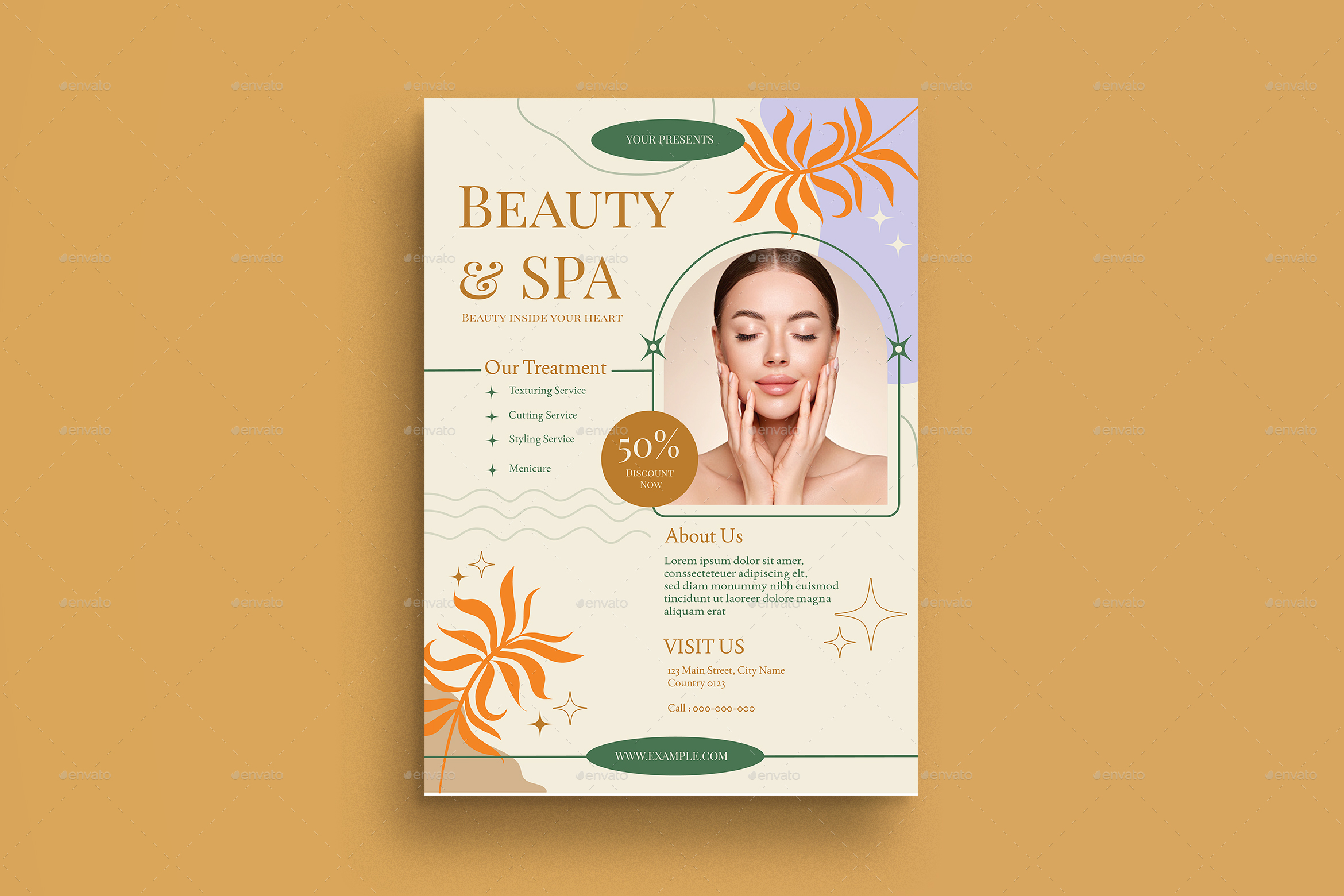 Cream Bohemian Spa & Beauty Flyer, Print Templates | GraphicRiver