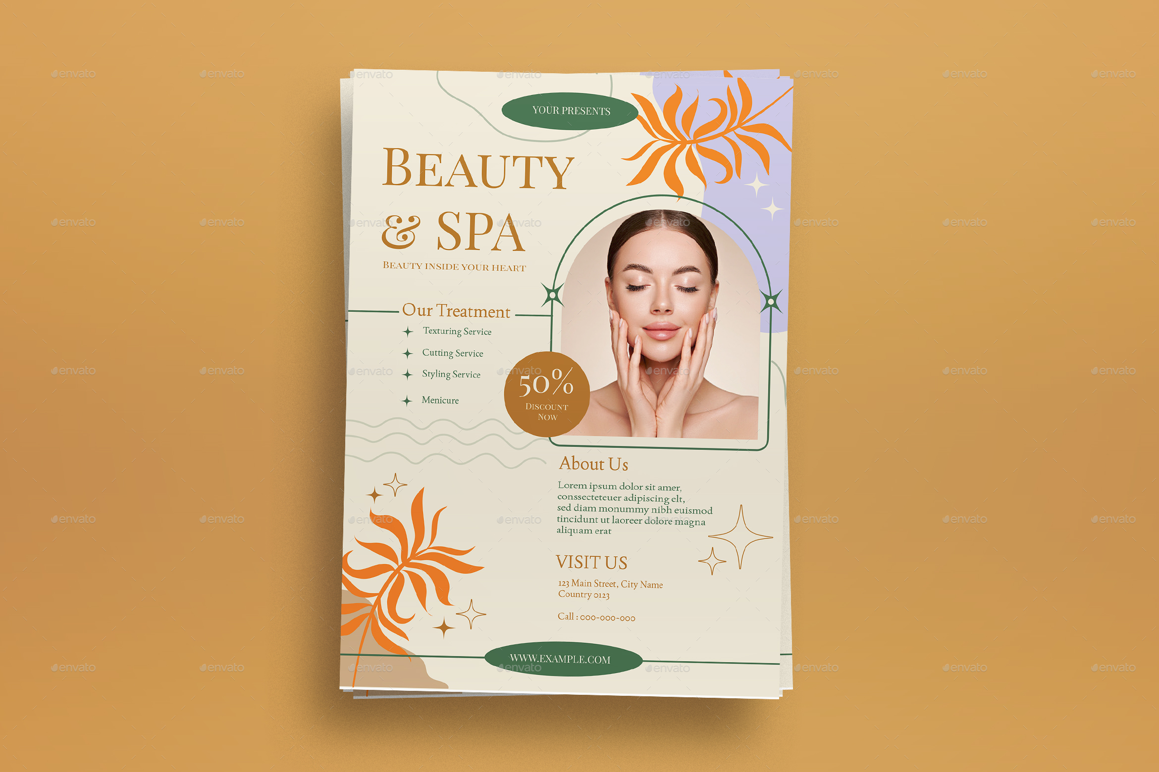 Cream Bohemian Spa & Beauty Flyer, Print Templates | GraphicRiver