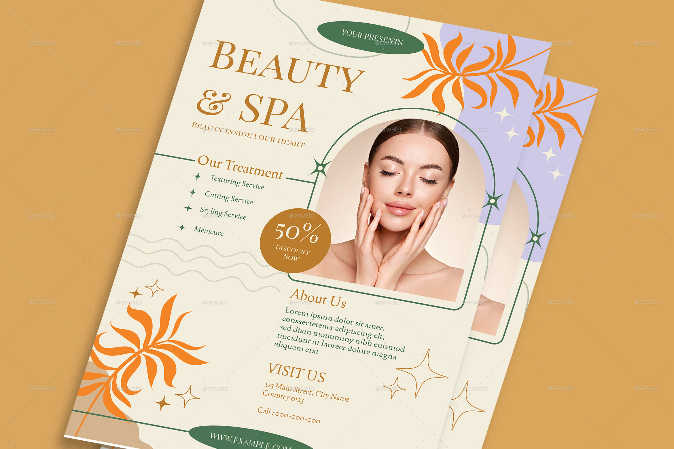 Cream Bohemian Spa & Beauty Flyer, Print Templates | GraphicRiver