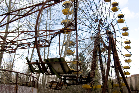 Ferris wheel in Pripyat ghost town, Chernobyl Nuclear Power Plant Zone of Alienation, Ukraine - Stock Photo - Images