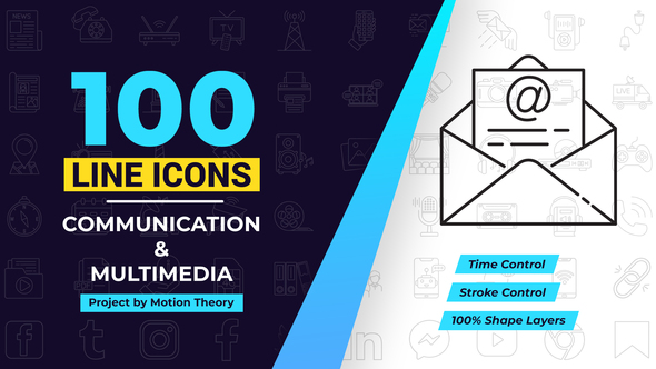 100 Communication & Multimedia Line Icons