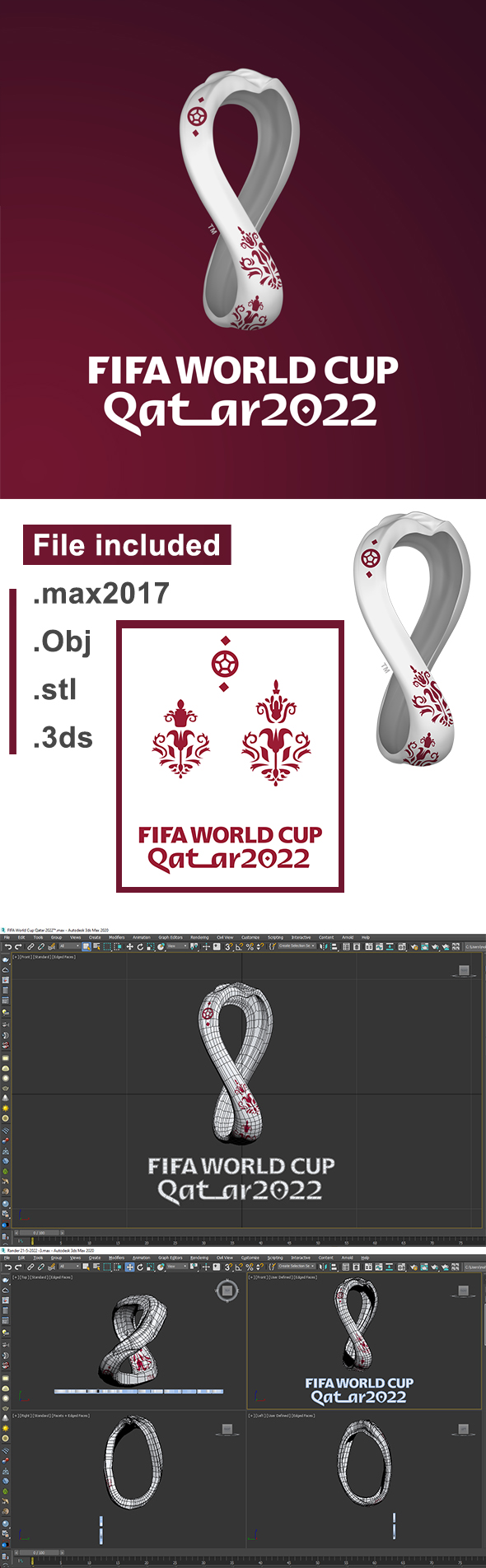Qatar 2022 Logo Fifa worldcup 3D model