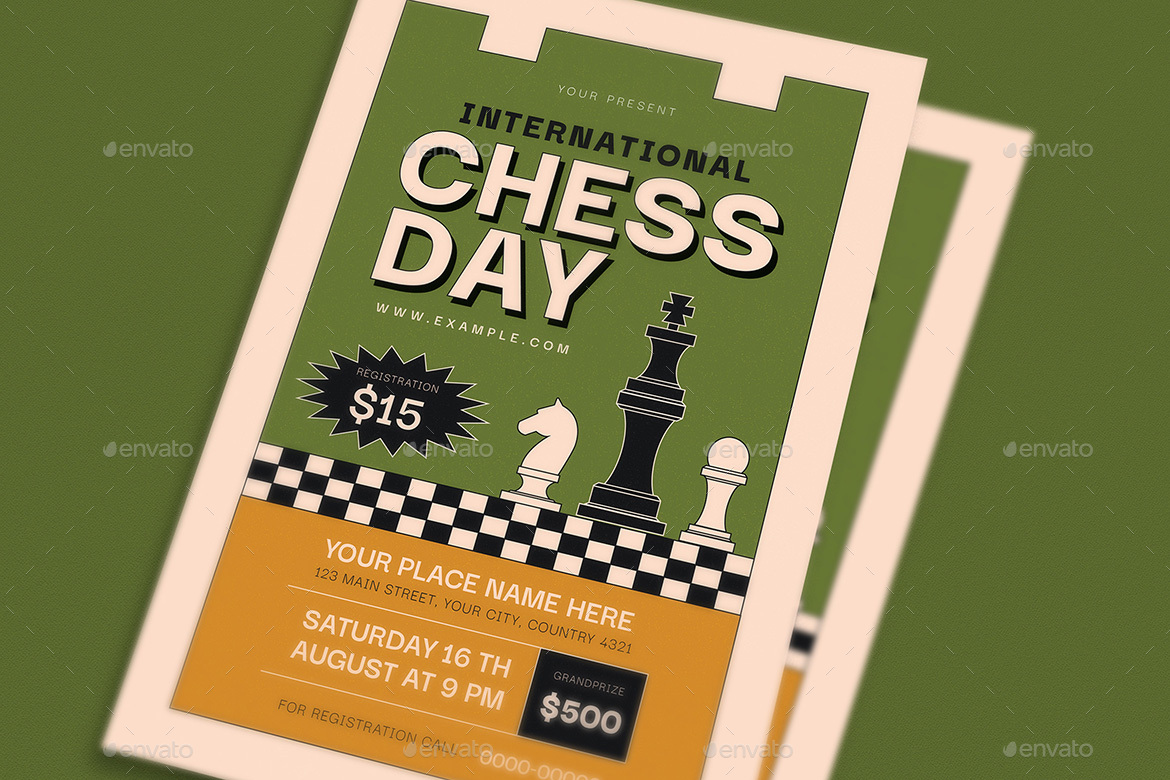 Retro International Chess Day Event Flyer, Print Templates | GraphicRiver