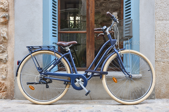 Traditional vintage classic bike. Rural village in Balearic islands, Spain