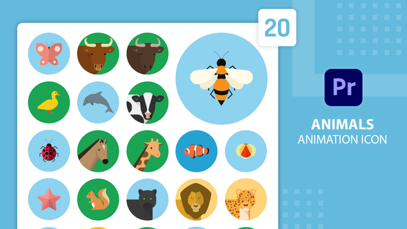 Animals Animation Icons | Premiere Pro MOGRT